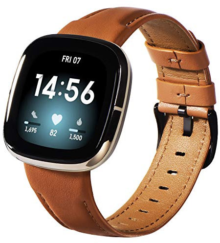 KADES kompatibel für Fitbit Versa 3 Armband, Echtleder Ersatzarmband kompatibel für Fitbit Versa Sense Armband, Herren und Damen weiches Lederarmband für Fitbit Versa 3 Uhr (Braun)