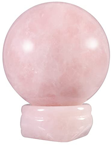 Nupuyai Rose Quartz Crystal Ball Stone with Stand for Reiki Chakra Healing, Carved Polished Sphere Stone Spiritual Ornament Home Office Decor