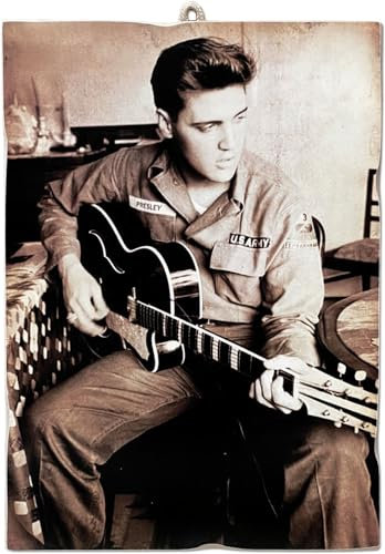 KUSTOM ART Bild im Vintage-Stil, Serie berühmter Schauspieler Elvis Presley, Gitarre, Druck auf Holz, 18 x 25 cm.