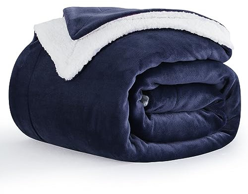 Aisbo Plaid Coperta Pile Singolo - Coperta Calda Invernale per Divano e Letto Singolo 150x200 cm Pile di Flanella e Sherpa Morbida Blu Navy, Sherpa Blanket for Sofa and Couch