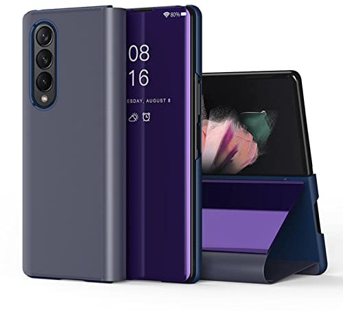 Custodia per Samsung Z Fold 4 5G Cover Clear View Specchio Galaxy Z Fold 4 Standing Cover Flip Case Smart Mirror Magnetic con Z Fold 4 Flip Shell Protective Cover per Samsung Z Fold 4 (Viola)
