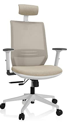 hjh OFFICE 820027 Bürostuhl ergonomisch PROFONDO PRO W Drehstuhl mit Verstellbarer Lordosenstütze, Stoff/Netz Beige