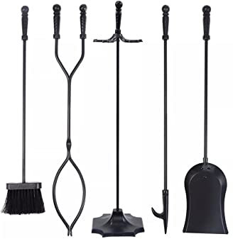 FACMAS Kaminbesteck 5-teiliges Herdwerkzeug-Kamin-Set , Set Black Home Podest Base Kamin-Werkzeuge