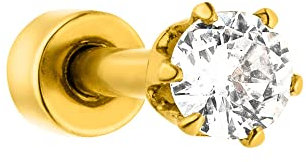 Purelei® Stone Piercing (Gold, Silber), Damen und Herren Piercing aus langlebigem Edelstahl, Wasserfestes Unisex-Nasenpiercing mit Schmuckstein (Zirkonia), 3 mm Durchmesser (Gold)