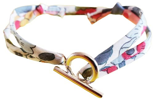 Bracelet Liberty avec fermoir T doré ou argenté, taille ajustable adulte et enfant, motif Betsy Porcelaine