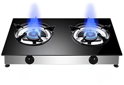 IBOWZ Plaque de Cuisson Gaz Table de Cuisson à gaz Cuisinière à gaz de Paillasse en Verre avec louche Noire de 71 cm,Cuisinière intérieure Portable GPL/GN,Brûleur GPL/GN de Camping en Plein air au