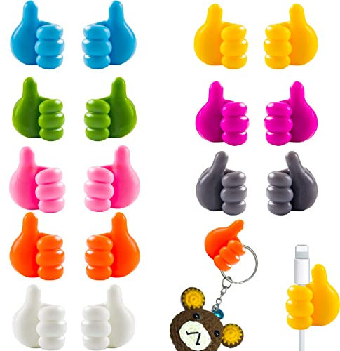 WOOXDYUK Packung mit 16 selbstklebenden Daumenhaken, multifunktionale Wandhaken, Kabelclips, Kabelhalter, kreative handgeformte Schlüsselhaken, für Zuhause, Küche, Datenkabel (16 Stück)