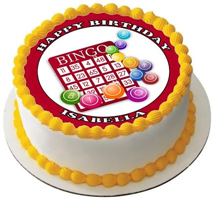 BINGO TICKET BOOK Premium Quality Edible Large 7.5 Inch Round Icing Cake Topper - Text can be Customizable - Make your Celebrations Memorable with Our Delightful Charming Cake Toppers D1