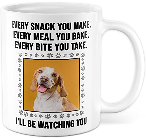 Taza personalizada para perros, Every Snack you make every meal you bake regalo propia foto personalizar perro perro perro taza café taza de café taza dueño perro taza con texto divertido (blanco)