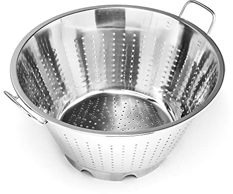 Forgast Scolapasta Perforato con Manico Due Manici 40 cm, Acciaio Inossidabile Inox, Colapasta Colabrodo Collino Cucina per Pasta, Verdura, Frutta, Argento