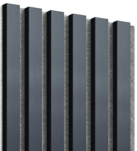 KLEMP Wandpaneele – Lamellenleisten aus MDF auf Filz 30x275 cm, Wandverkleidung zur Montage mit Kleber oder Klebeband auf schwarzem Untergrund 6er-set Anthrazit