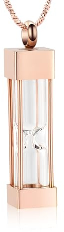 VCCWYQK Glas Sanduhr Kremation Schmuck für Asche Container Fläschchen Urne Halskette Anhänger Edelstahl Zylinder Flasche Memorial Kremation Keepsake Schmuck für Frauen/Männer (Rosa)