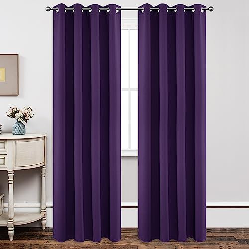 Joydeco Blickdichte Vorhänge mit Ösen Gardinen 2 Stück H 245 x B 140 Verdunkelungsvorhang Dunkelviolett Thermovorhang Hitzeschutz, Ösenvorhang für Schlafzimmer Wohnzimmer