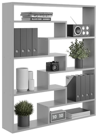 KUBUTKU Bücherregal Groß Wandregal mit 7 Fächern 119x103x18 Hängeregal Mordern Deko Schweberegal (Grau)
