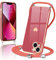 Wirvyuer Handyband Kompatibel mit iPhone 13 Handyhülle Necklace Hülle mit Band zum Umhängen Kameraschutz Liebesherz Schutzhülle mit Halsband Galvanik Silikon Umhängetasche für iPhone 13 Rot