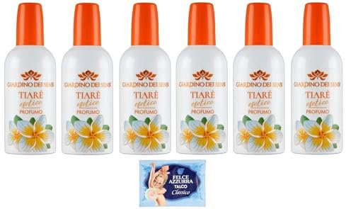 6er-Pack Giardino dei Sensi Profumo Tiarè Esotico,Parfum für Damen Exotische Tiaré 100ml + 1er-Pack Kostenlos Felce Azzurra Talkumpuder, 100g-Beutel