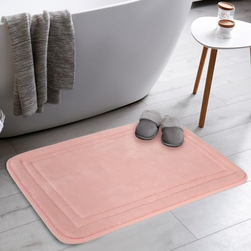 PAGGED Tapis de bain en mousse à mémoire de forme, antidérapant, lavable, en microfibre douce et absorbante, rose pâle, 43,2 x 61 cm