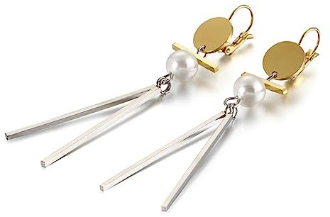 Bishilin Ohrhänger Edelstahl Damen, Ohrringe Hängend Zylinder mit Perlen Gold Silber Ohrhänger Lang in Bijouterie