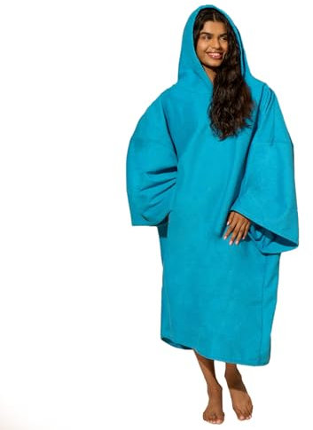 OHS Swim Towels for Adults Womens, Towel Poncho Changing Robe for Swim Surf Beach Bath Hooded Towel Large Absorbent Quick Dry Microfibre Beach Robe, Sea Blue