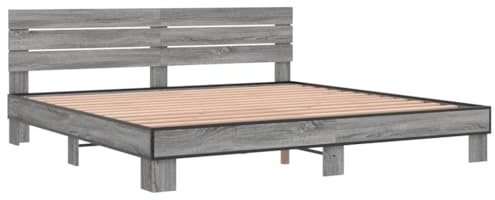 vidaXL Bettgestell Grau Sonoma 200x200 cm Holzwerkstoff und Metall