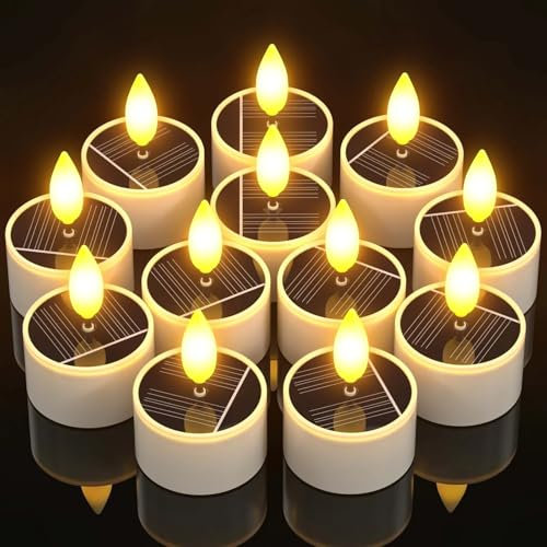PChero 12pcs LED velas solares al aire libre a prueba de agua, recargable de la batería de las luces del té velas parpadeante para Jardín Linterna Camping Decoración del hogar