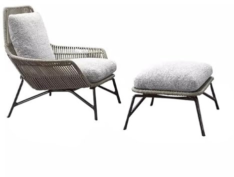KPHYMOD Gartenmöbel Set 2-teiliges Gartenmöbel-Sofa-Set Für Die Terrasse, Gartenstühle Mit Fußhocker Und Kissen, Für Garten, Pool, Hinterhof, Veranda(Size:Gray)