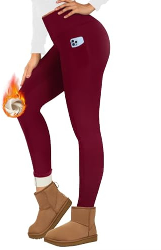 TNNZEET Thermo Leggings Damen mit Taschen Thermohose Gefüttert High Waist | Weiche Fleece Leggins, Warm Blickdicht, Elastische Thermoleggings für Alltag Sport Winter