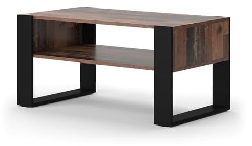 Vicco Couchtisch Olli, Antikholz-Optik/Schwarz, 92 x 52,4 cm mit Ablage