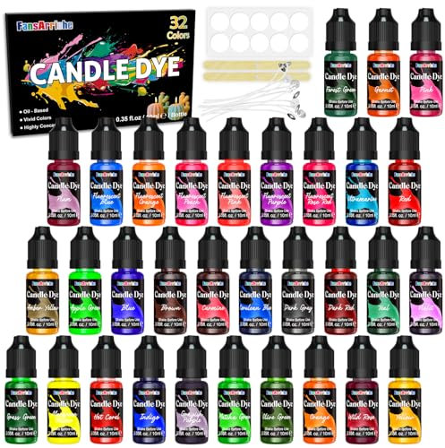 FansArriche Kerzenwachs Farbe - 32 Farben Flüssig Kerzenwachs Farbstoff für Die Kerzenherstellung - Hochkonzentrierter Kerzenfarbstoff Für Sojawachs, Paraffinwachs - je 10 ml