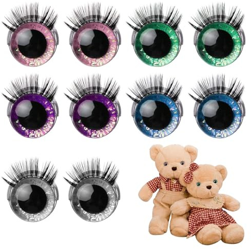 Zythrem 10 Stück Sicherheitsaugen für Häkeltiere 20mm Safety Eyes mit Wimpern und Unterlegscheiben Häkel Augen Häkel Zubehör für Amigurumi Puppenaugen Plüschtier Bären Teddyaugen