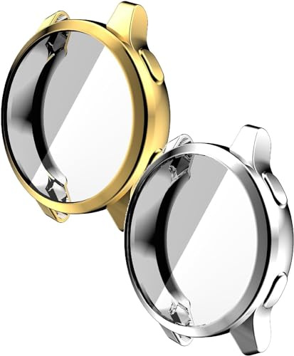2 Stück Hülle Kompatibel mit Garmin Vivoactive 4S Schutzfolie Schutzhülle, Flexibles TPU Displayschutz Case Kratzfest Abdeckung Schutz Gehäuse für Garmin Vivoactive 4S (Gold/Silber)