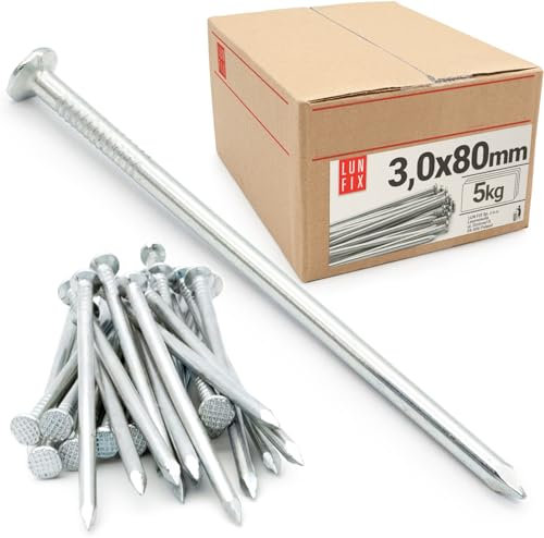 Lun Fix Stahlnägel 3,0 x 80 mm - 5kg (ca. 1150 stk.) Holznägel für Bauarbeiten Verzinkte Baunägel Nägel 80mm lang 3 Drahtstifte Senkkopf Nägel