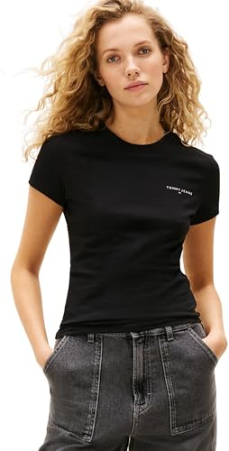 Tommy Jeans Damen Tjw Slim Linear Tee EXT Dw0dw21164 S/S T-Shirt, Black (Black), XXL EU