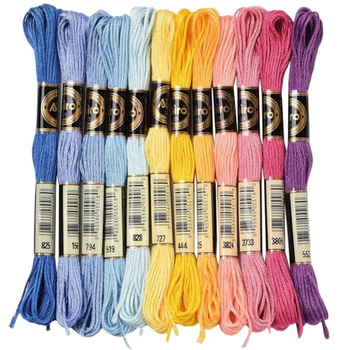 CABODYALS 12 Strang 96m Bunte Stickfaden Glitzer Kreuzstichgarn 6 Stränge Stickgarn Bastelfaden Handarbeitfaden Freundschaftsarmband Fäden Zur Schmuckherstellung Armband Stricken Nähen Bastelbedarf