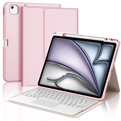 JADEMALL Tastatur iPad AIR 13 m2 - Kabellose Tastatur für iPad AIR 13 m2 2024/Air 13 m3 2025,Schutzhülle mit Pencil Halter (Sakura-Pulver, 13 - Touchpad)