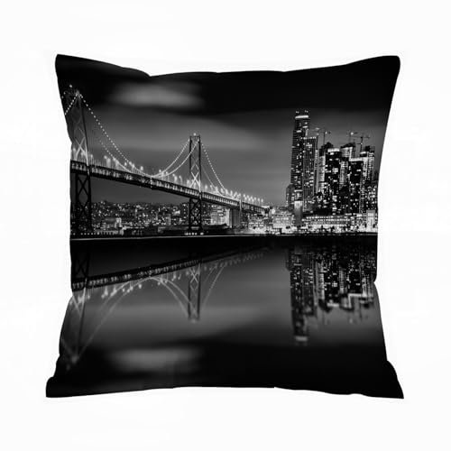 ERRTU Kissenbezug 40x40 cm,Skyline von Manhattan und Manhattan Bridge bei Nacht New York City,Dekokissen Kissenbezüge Deko Kissen Bezug Wohnzimmer Zierkissen für Sofa Stuhl Bett Garten