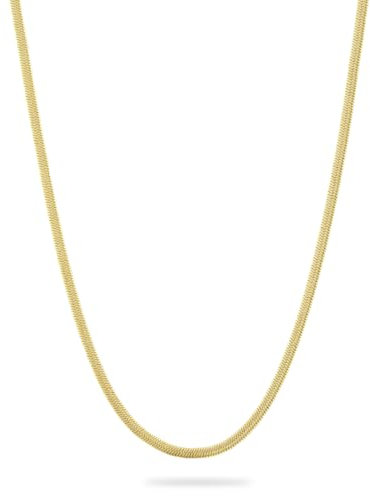 KRKC Damen Halskette, 3mm Schlangenkette 14K Gold Vergoldet Edelstahl Herringbone Chain, Nickel-frei Flache Goldkette Silberkette Geschenk für Frauen Länge 40,6-45,7cm Verstellbar