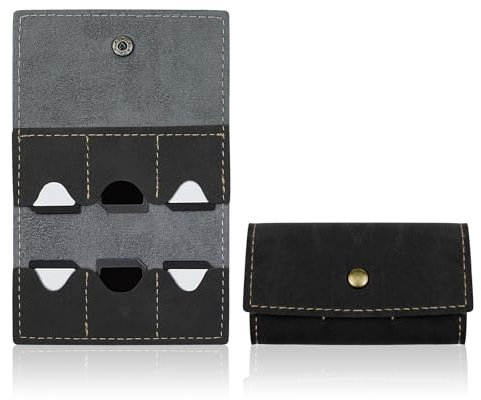 AfitLulu 6 Slots Memory Card Case Foldable Gaming SD Card Case Holder Portable Retro Leather Memory Cards Storage Organizer with Metal Snap for Travel and Daily Storage (Black)