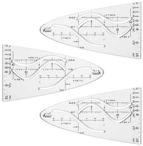 3 stencil per parabola matematica, geometria curva, stencil da disegno, parabola normale, stencil per unità, righello per parabola, cosinus tangente per studenti, ufficio, designer