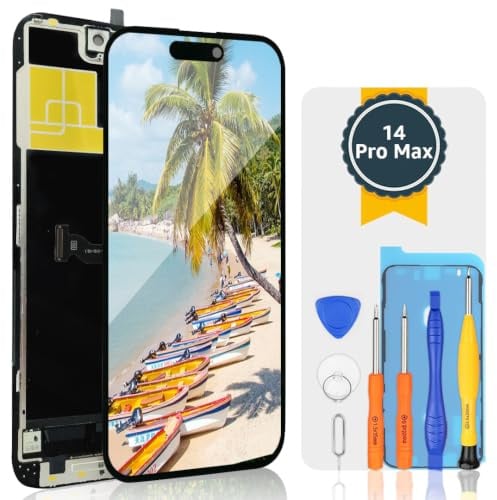 bokman Écran pour iPhone 14 Pro Max (6,7), Écran LCD de Rechange et Numériseur Tactile avec Kit d'Outils de Réparation, Remplacement Vitre Avant (Modèles A2651, A2893, A2896, A2895, A2894)