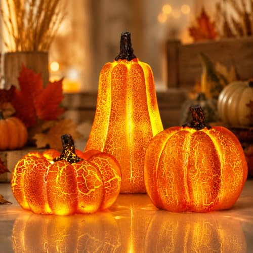 3PCS Halloween Deko,Leuchtende Kürbis Deko,LED Kürbis,Herbstdeko Outdoor,Herbstdeko LED,Kürbis Lichter,Halloween Lantern,Pumpkin Decoration,für Tischdeko,Erntedankfest,Party