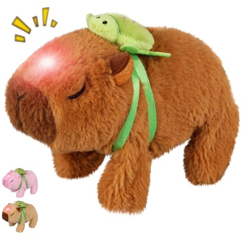 YOUYIKE Capybara Plüschtier Sprechender Hamster der Läuft & Bellt Lumineszenz Wasserschwein Pets Meerschweinchen Krabbelspielzeug Capybara Kuscheltier für Kinder Geschenk Ostern (Wasserschwein-Braun)