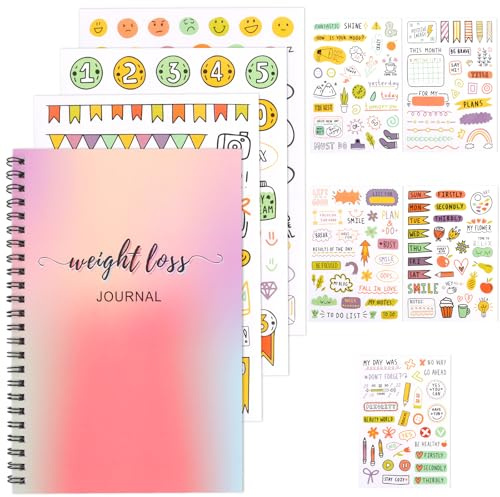 Weight Loss Journal, 12 Month Diary Journal for Women, Wellness Journal Weight Loss Tracker Body Measurements Planner Fitness Progress Notebook with Stickers, A5