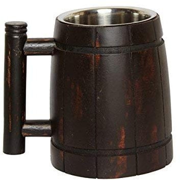 GoCraft Chope à bière en bois faite à la main avec tasse en acier inoxydable de 532 ml – Design vintage en forme de tonneau marron, chope en bois unique pour homme, excellente idée cadeau de bière