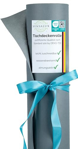 Sensalux Tischdeckenrolle, Standard 100 by Oeko-TEX, abwaschbar, 40m lang, Grau, 1,18m x 40m, Tischtuch, Meterware, Tischwäsche, stoffähnliches Vlies