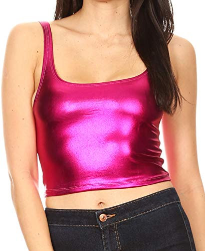 Sakkas 18-1507 - Canotta da Crop Scozzese da Uomo, Senza Maniche, in Metallo Metallizzato, Colore: Made in USA - Fucsia - L