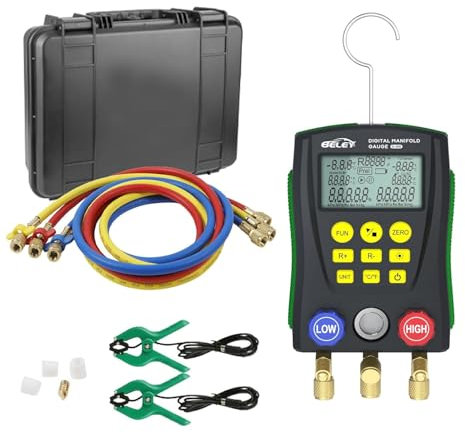 BELEY R32 R410a Digital Manifold - Digital Gauge Kit for HVAC Air Conditioning Manifold System for 89 Types of Refrigerants with 2 Temperature Clamps
