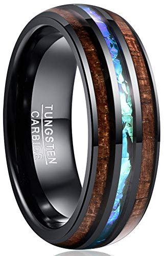Vakki Tungsten Rings for Men Koa Wood and Blue Center Inlay 8mm Black Engagement Wedding Bands Size 12