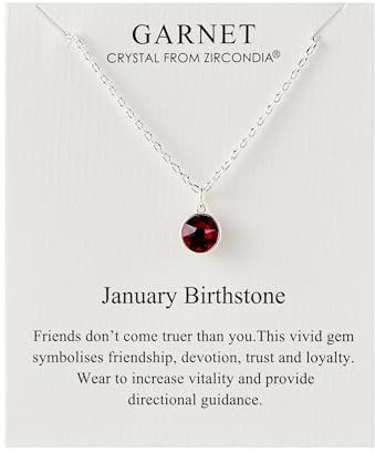 Philip Jones Geburtsstein-Halskette Januar (Granat) Erstellt mit Zircondia®-Kristallen