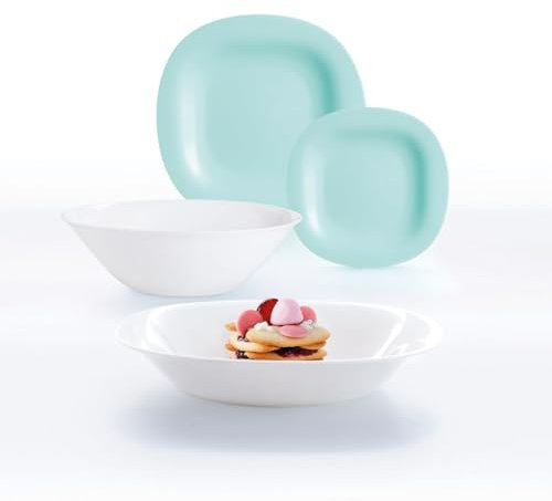 Luminarc - Vajilla para 6 personas, 19 piezas, modelo simpático turquesa/blanco